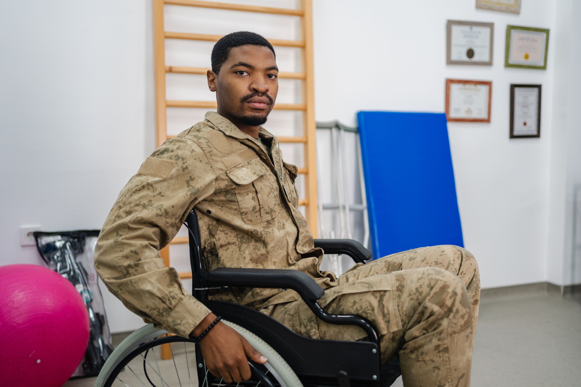 Disabled Veteran US Marine Soldier in Wheelchair